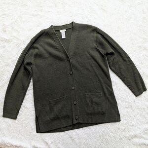 Y2K Yarnworks Olive Green Knit Button Down V Neck Cardigan Size XL